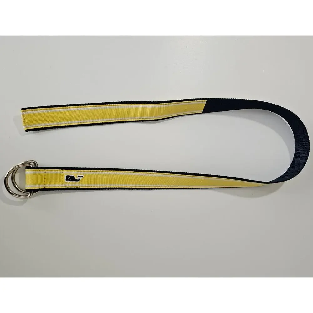 EUC Vineyard Vines Men's Preppy Yellow/White D-Ring Golf Whale Belt L